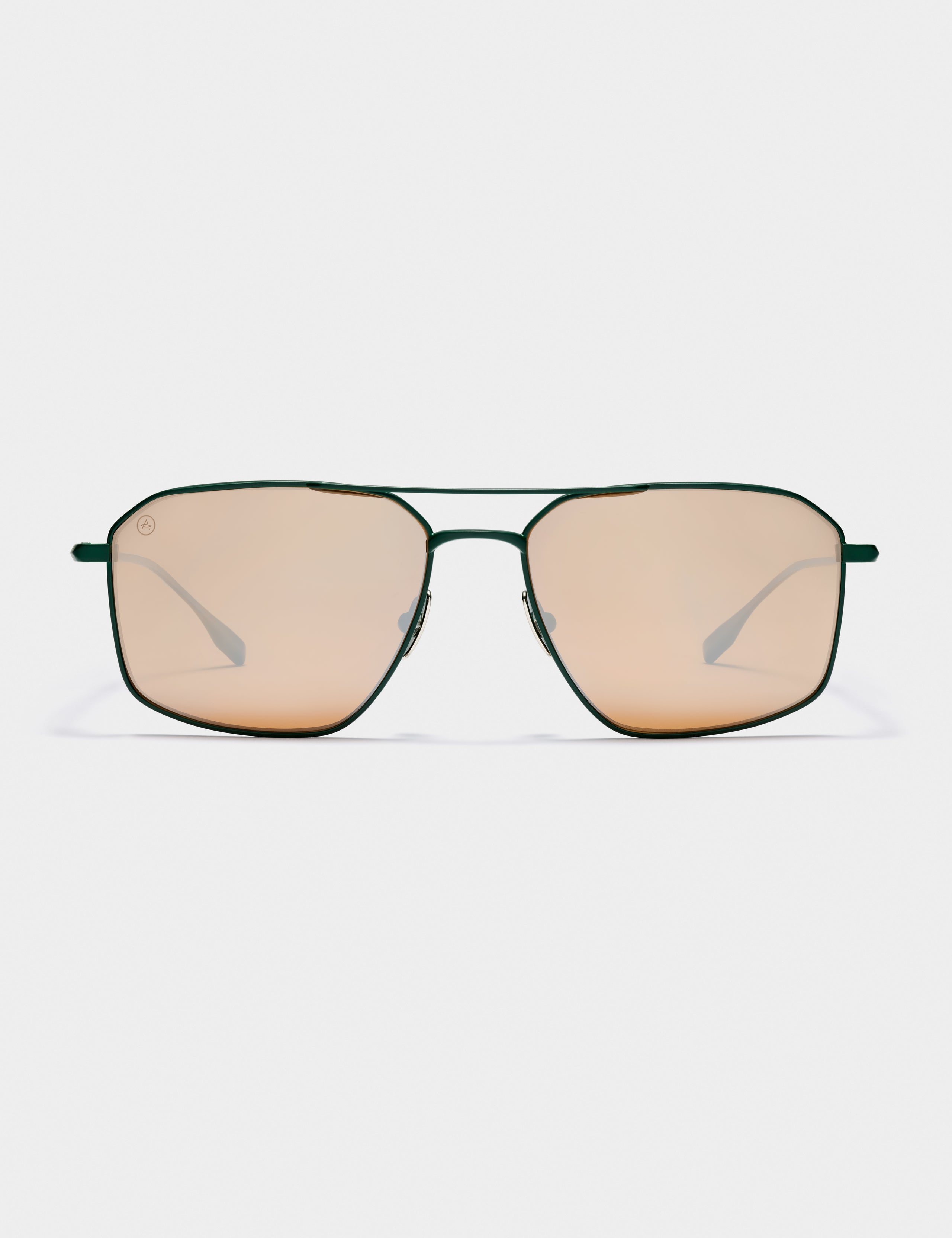 Front view of Arches Sunglass in Green with Brown Lens from AETHER Apparel. 