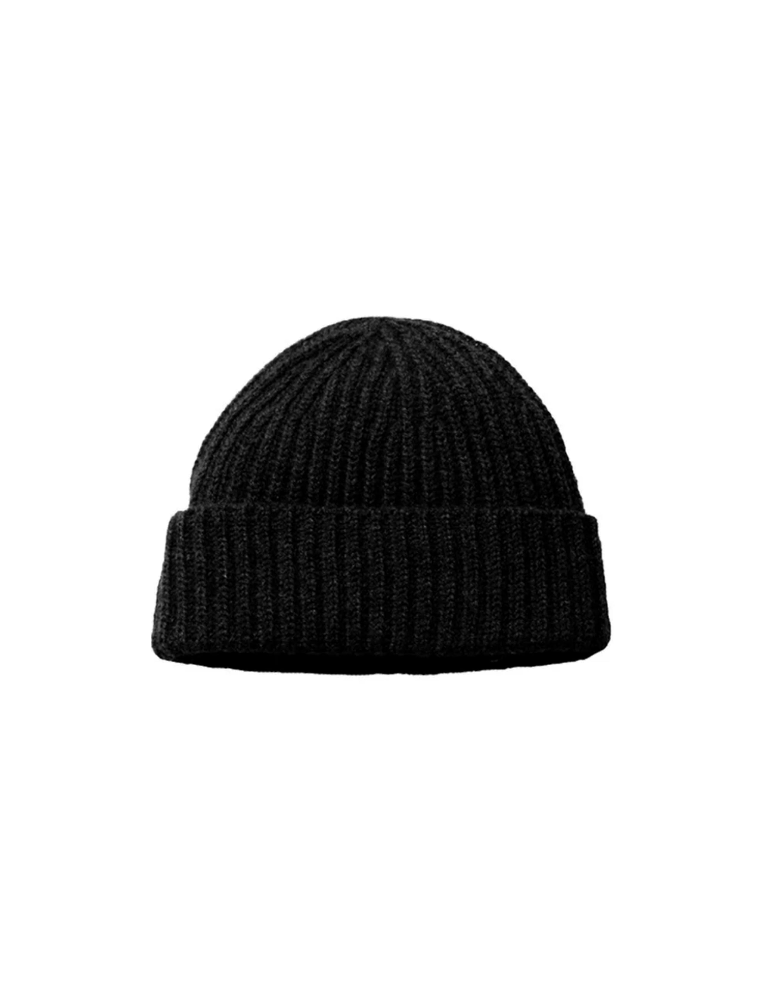 Flat lay view of Cashmere Hat in Onyx Black from AETHER Apparel. 