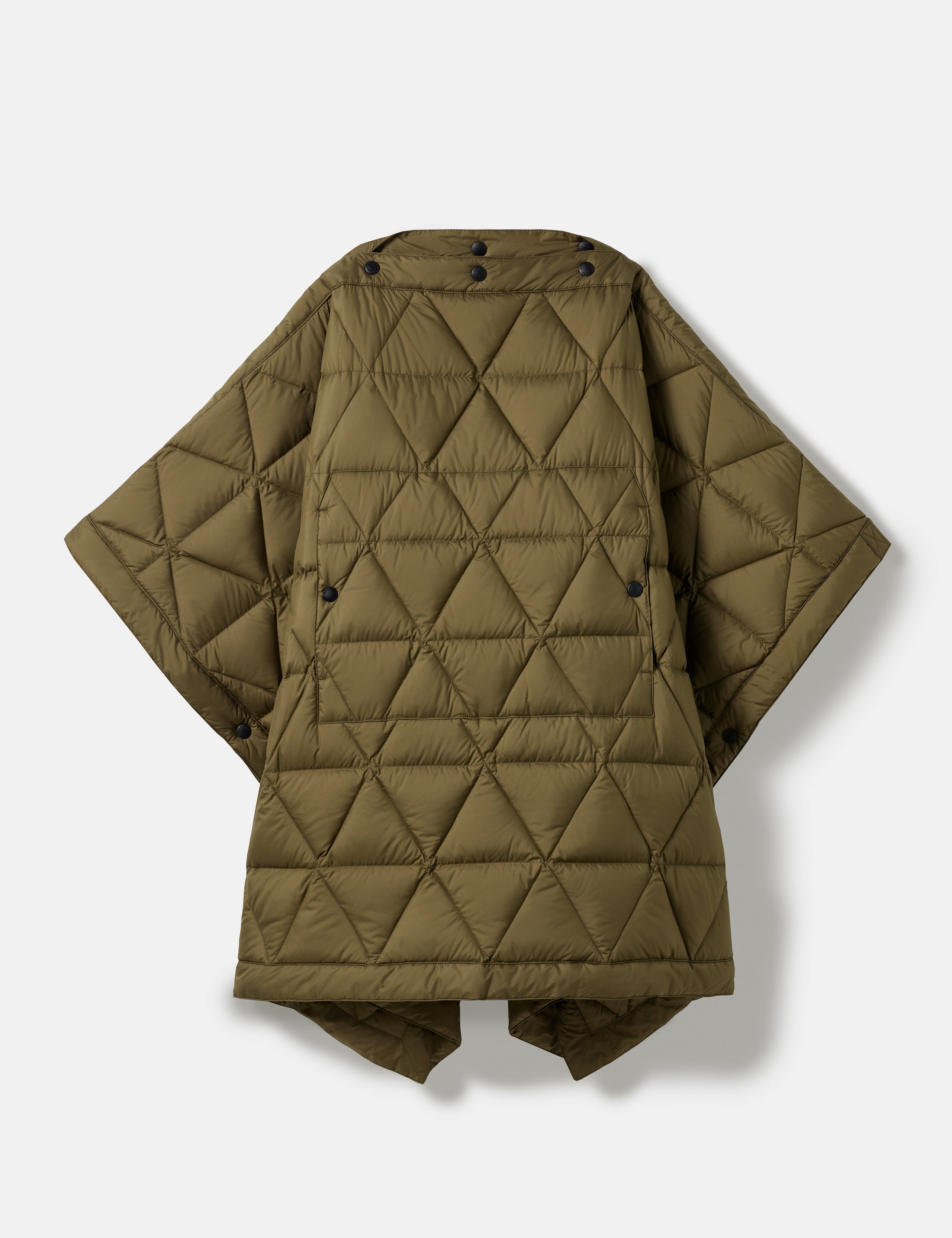 Flay lay image of Down Poncho in Command Green from AETHER Apparel. 