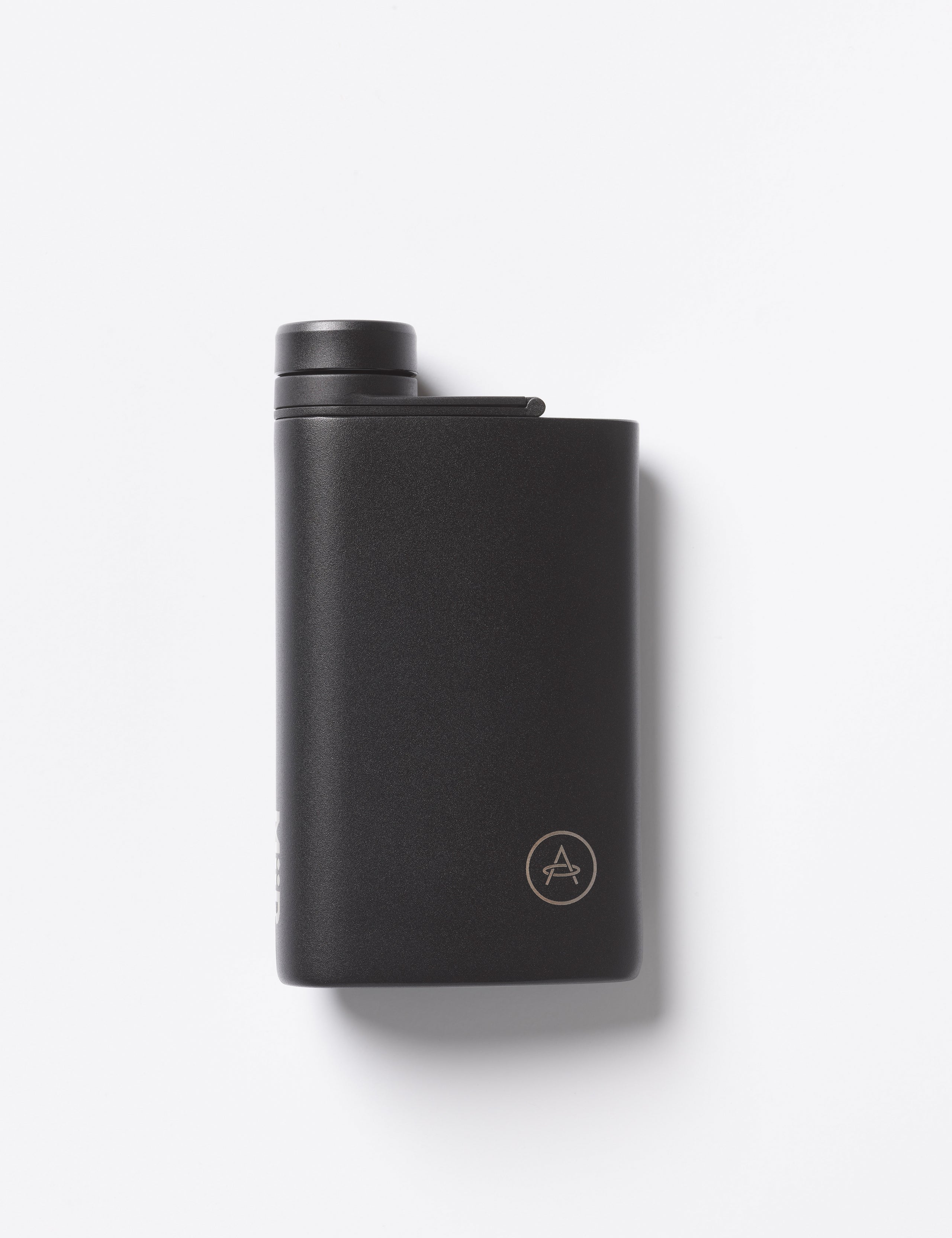 Flat lay view of front side of AETHER + Miir Aero Flask in Black with top closed. 