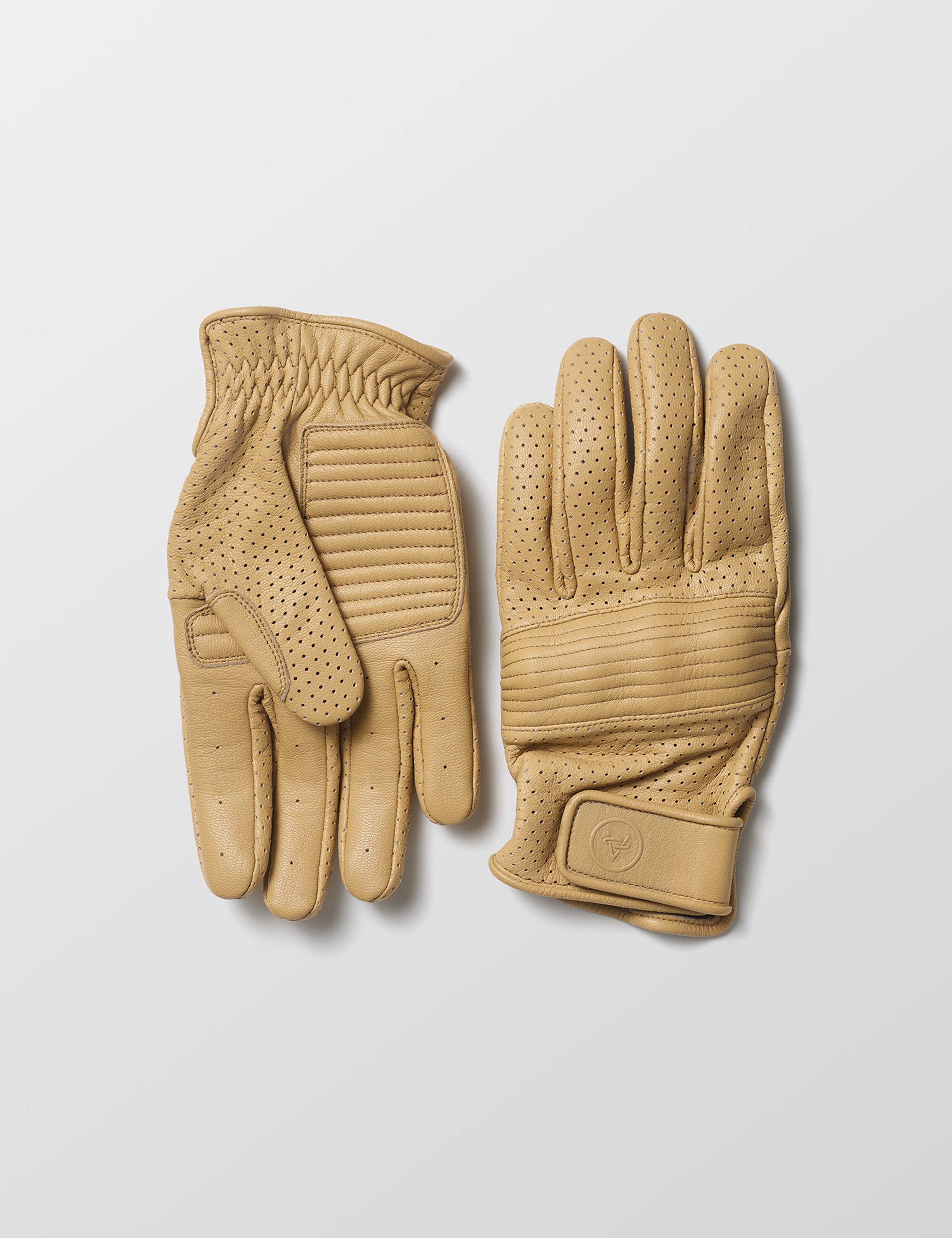 Flat lay of Moto Glove in Sand from AETHER Apparel.