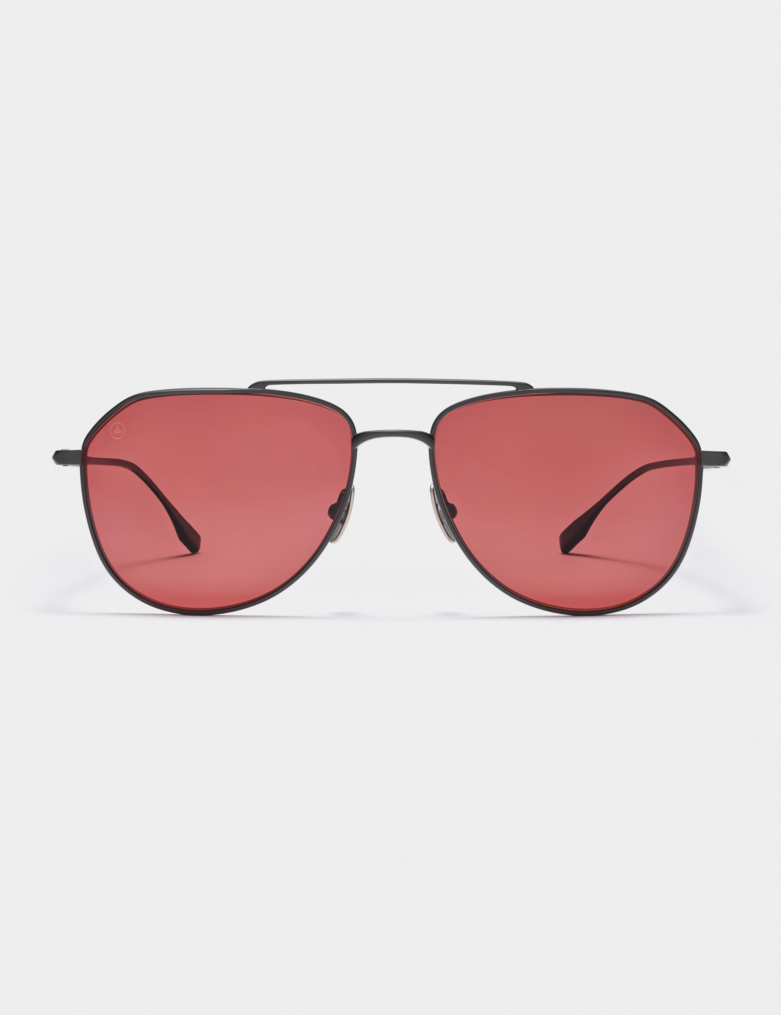 Front view of Bryce Sunglass in black titanium with Red Lens from AETHER Apparel.