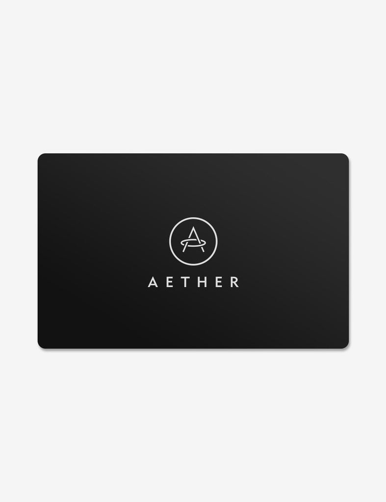 Close view of AETHER Apparel gift card.