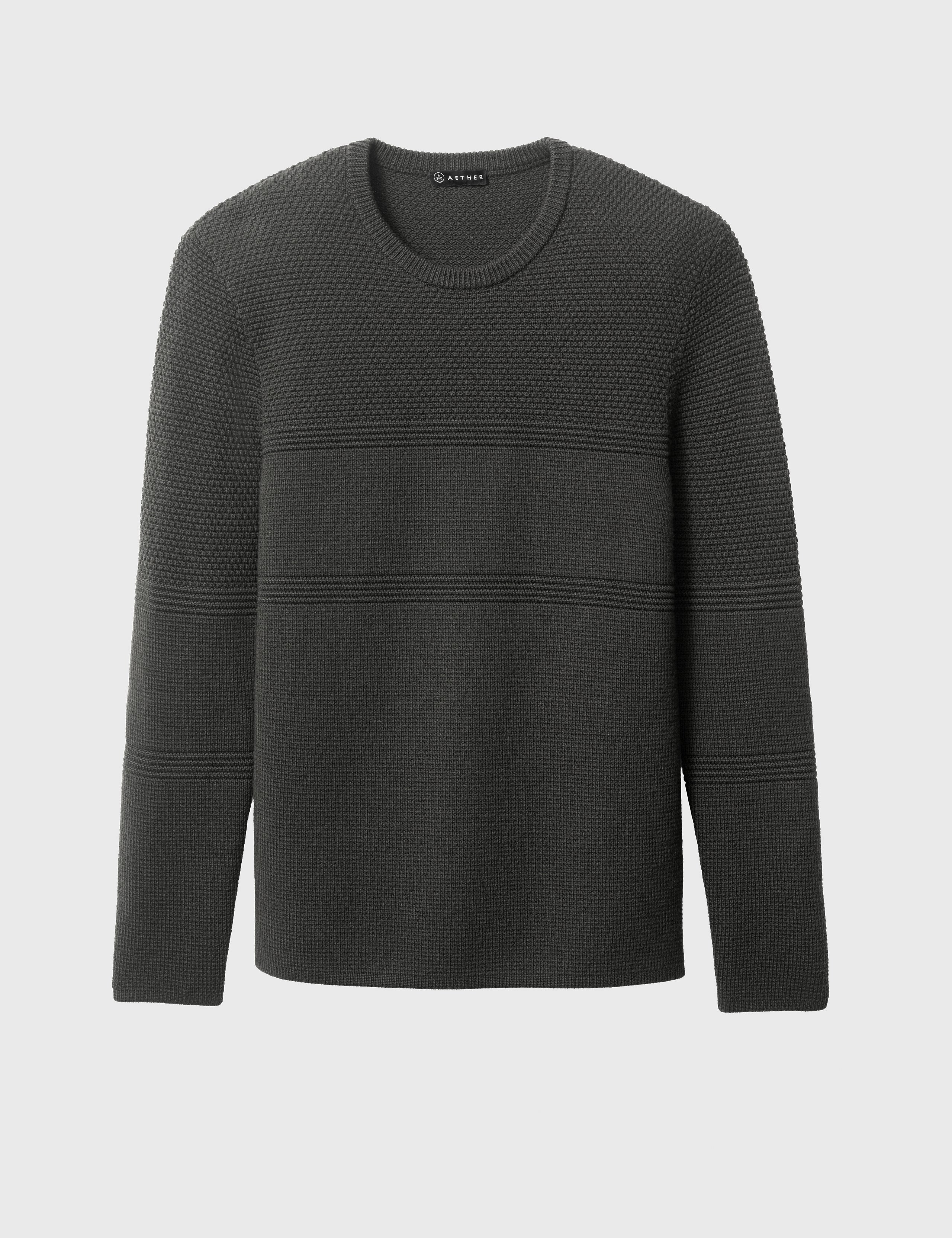 Flat lay of Cooper Sweater in Dark Charcoal Heather from AETHER Apparel.