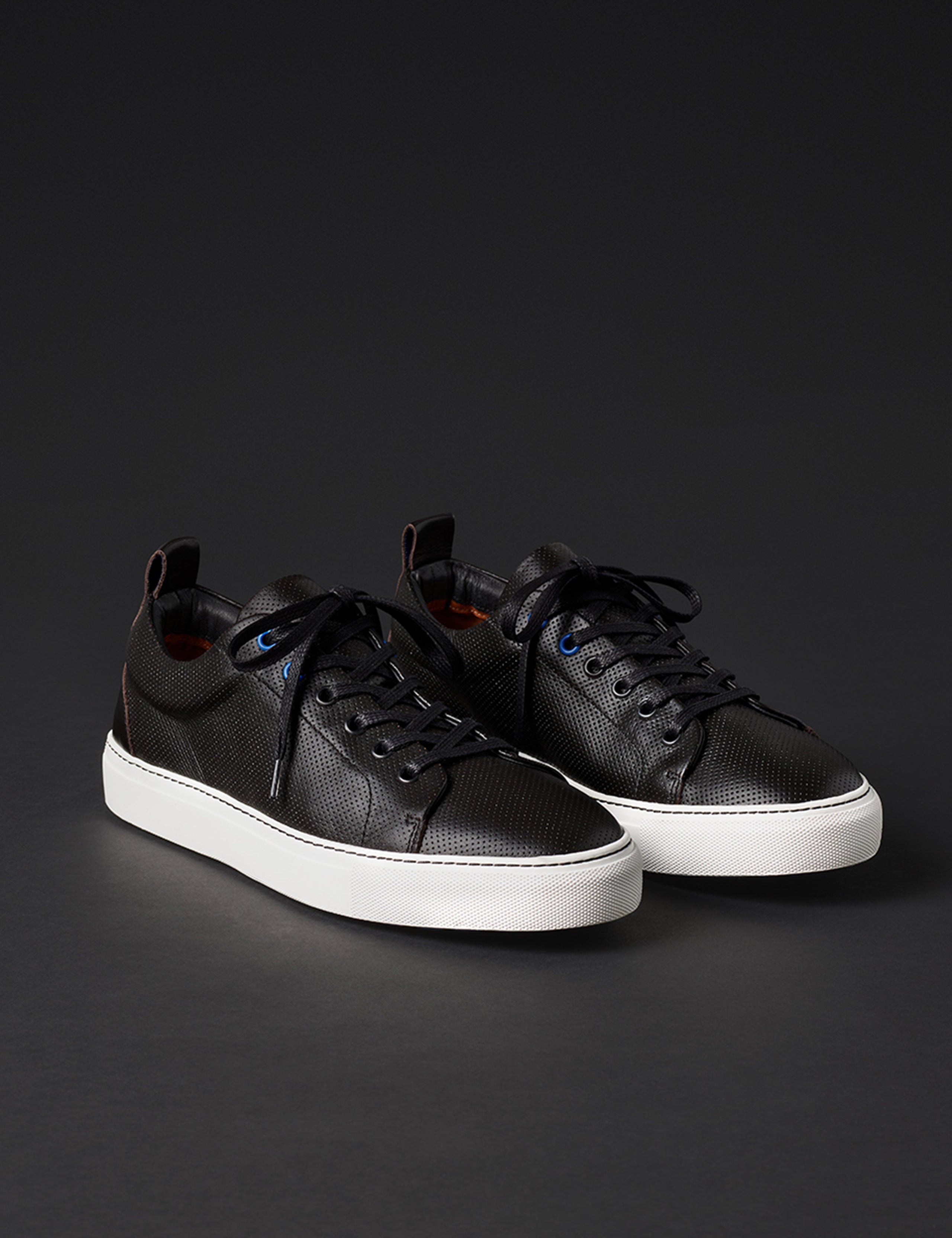 Front angled view of men’s Dalton Low-Top Sneaker in Onyx Black from AETHER Apparel.