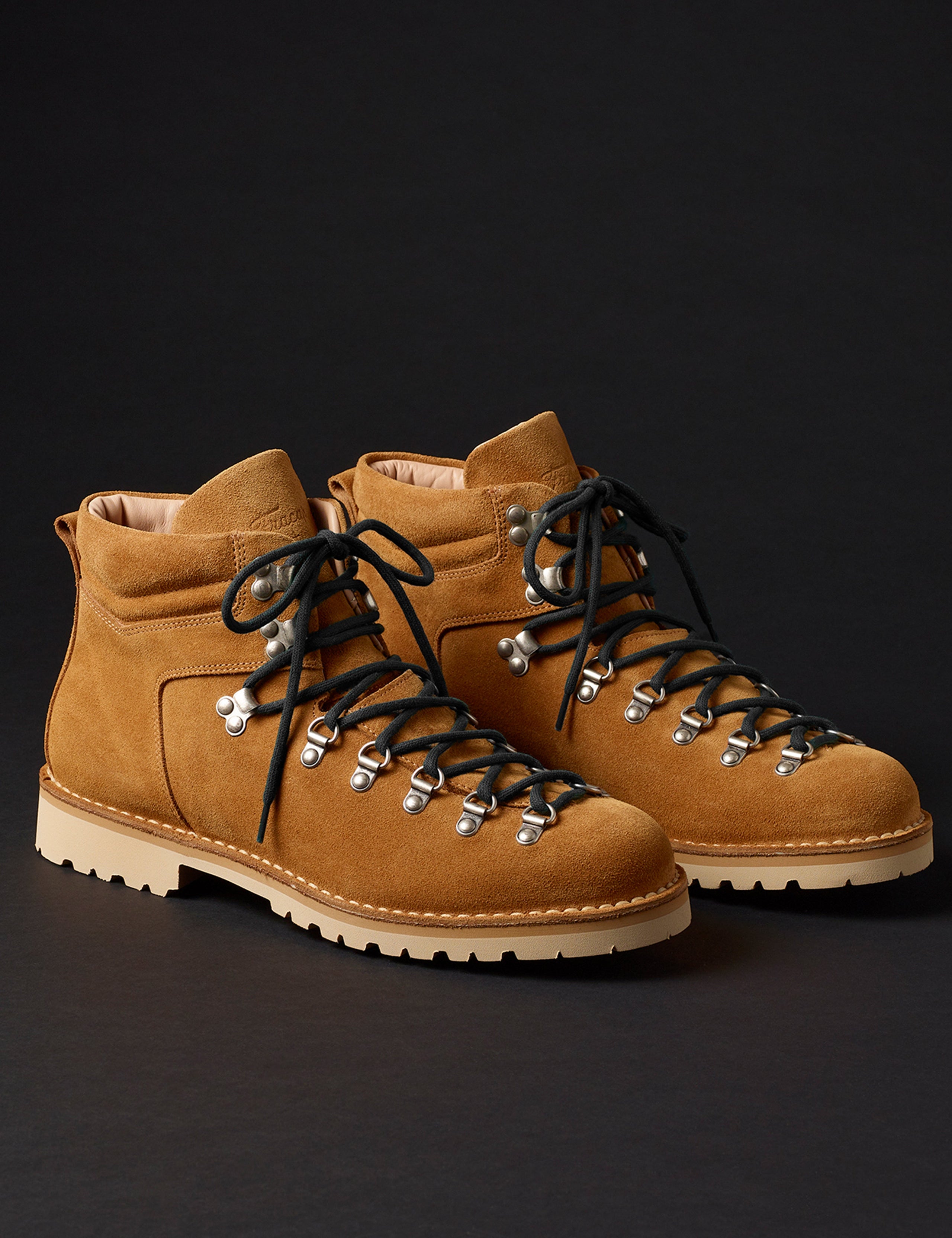 Front angled view of men’s Dolomite Boot in Camel with black laces from AETHER Apparel.