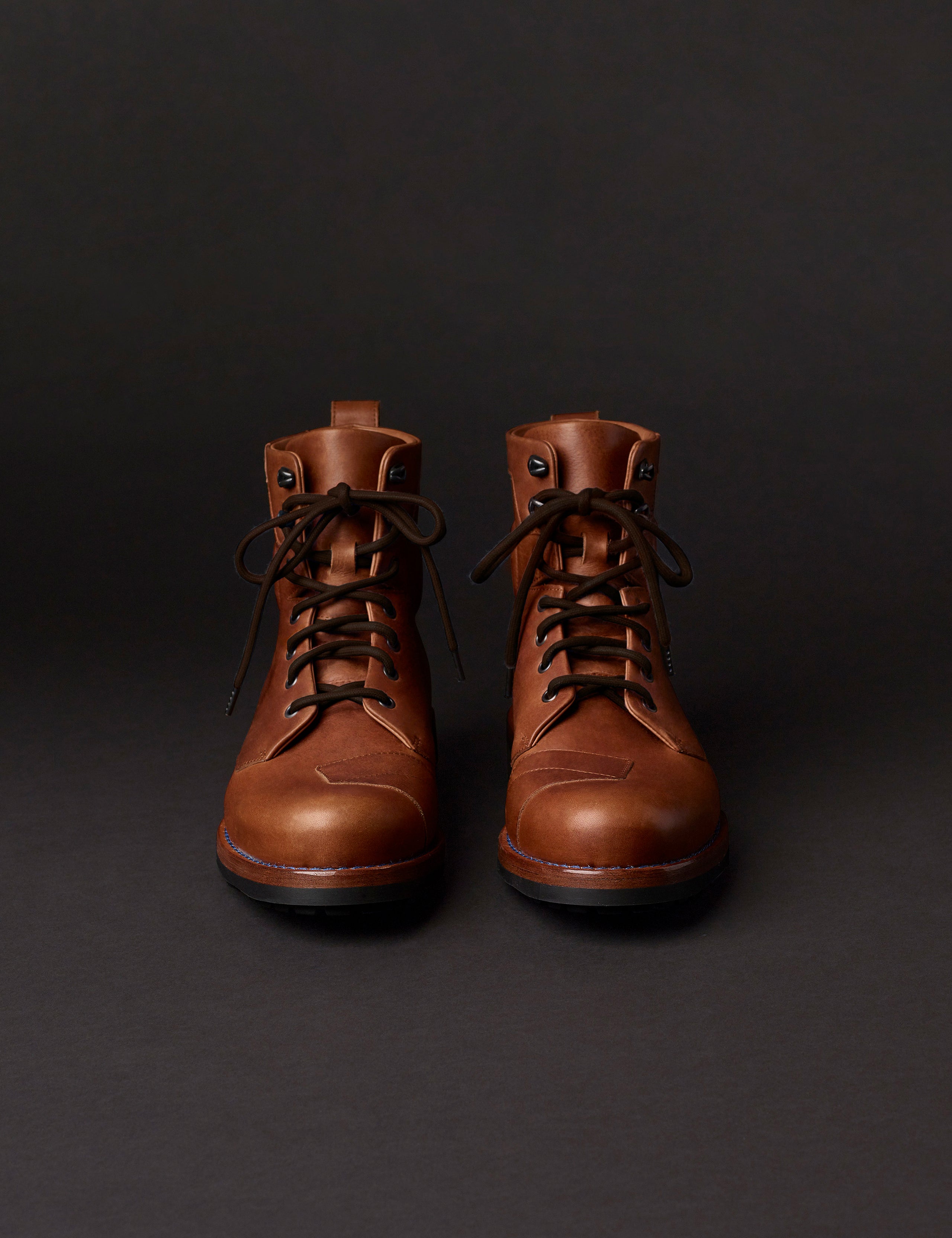 Front view of AETHER Moto Boot in Tan from AETHER Apparel.