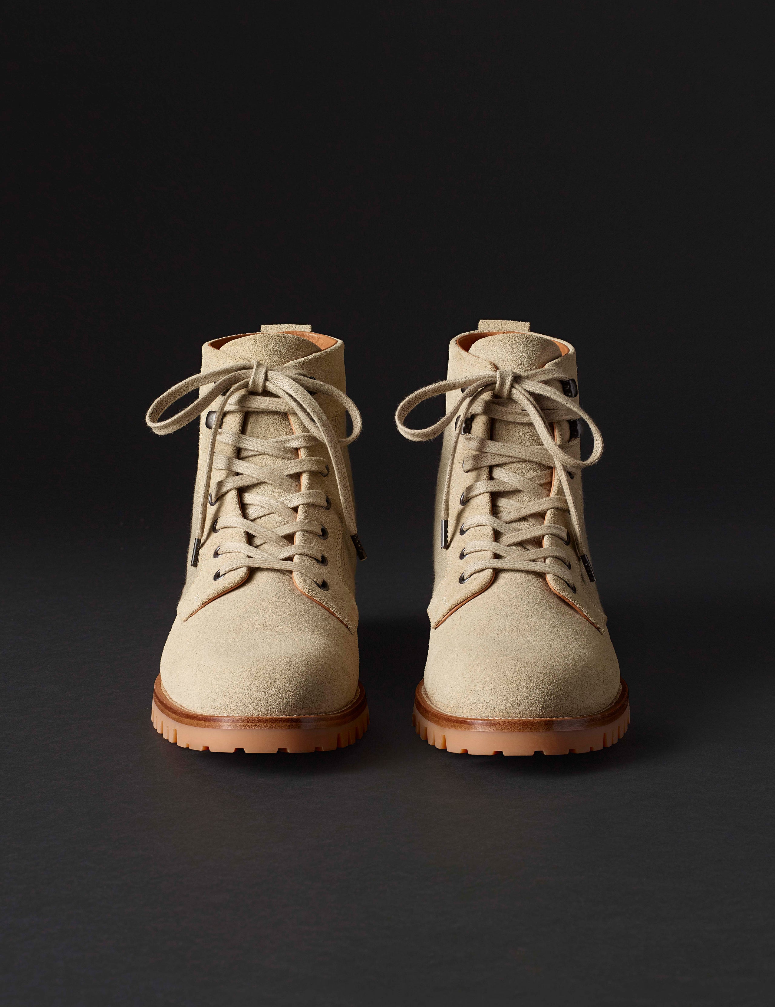 Front view of Ojai City Boot in Natural suede and canvas from AETHER Apparel.