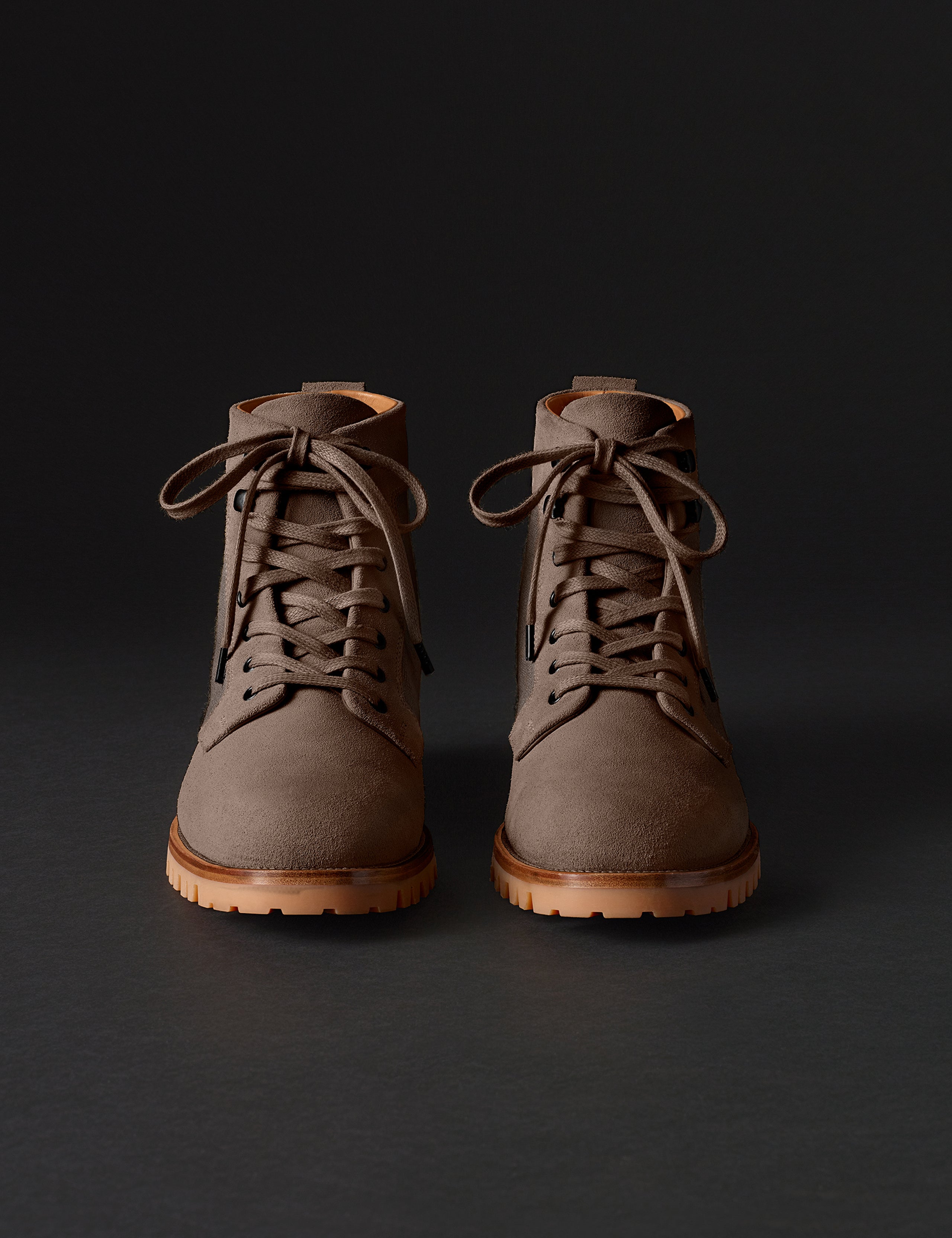 Front view of Ojai City Boot in Bison Brown suede and canvas from AETHER Apparel.