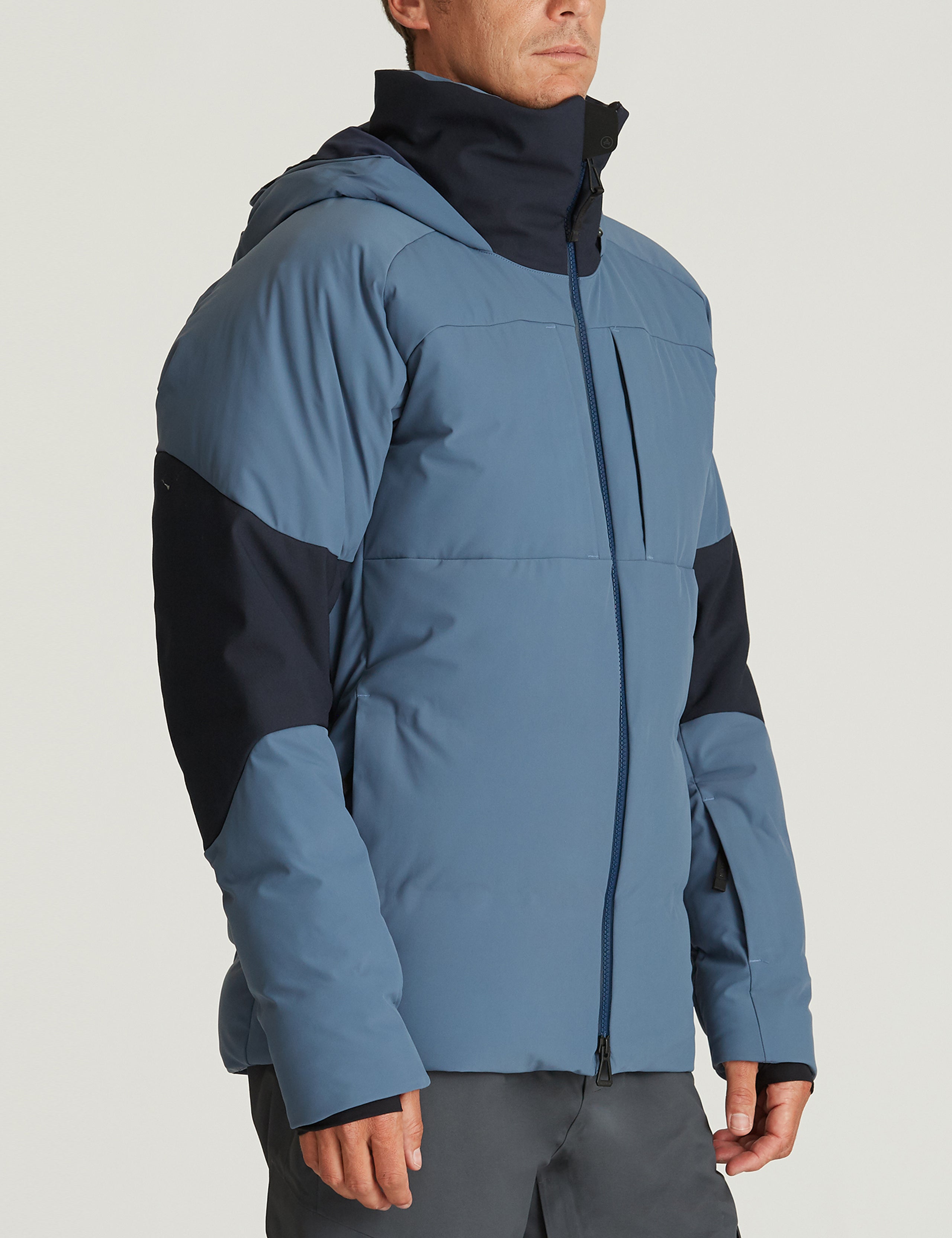 Front 3/4 body view of man wearing Torino Jacket in Baltic Blue from AETHER Apparel.