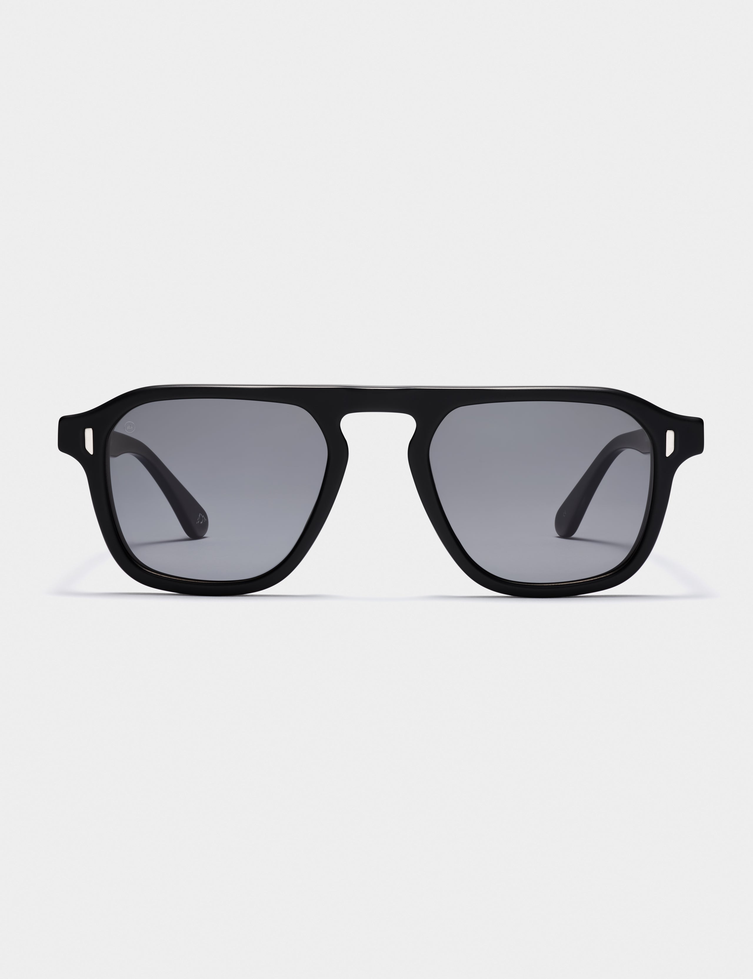 Front view of Sequoia Sunglass in Matte Black with Grey Lens from AETHER Apparel.