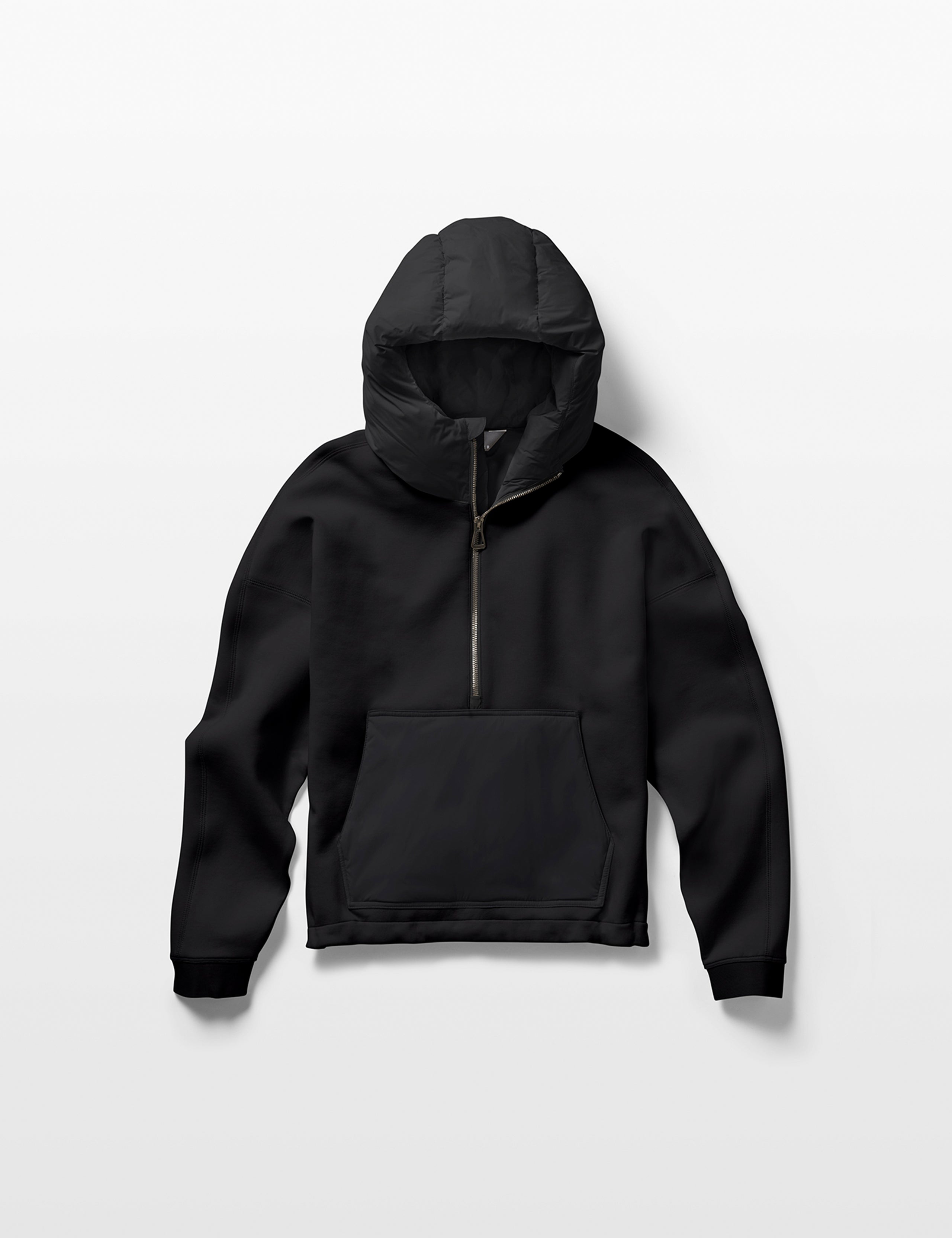 Flat lay Front of women's Align Hooded Anorak in Onyx Black from AETHER Apparel.