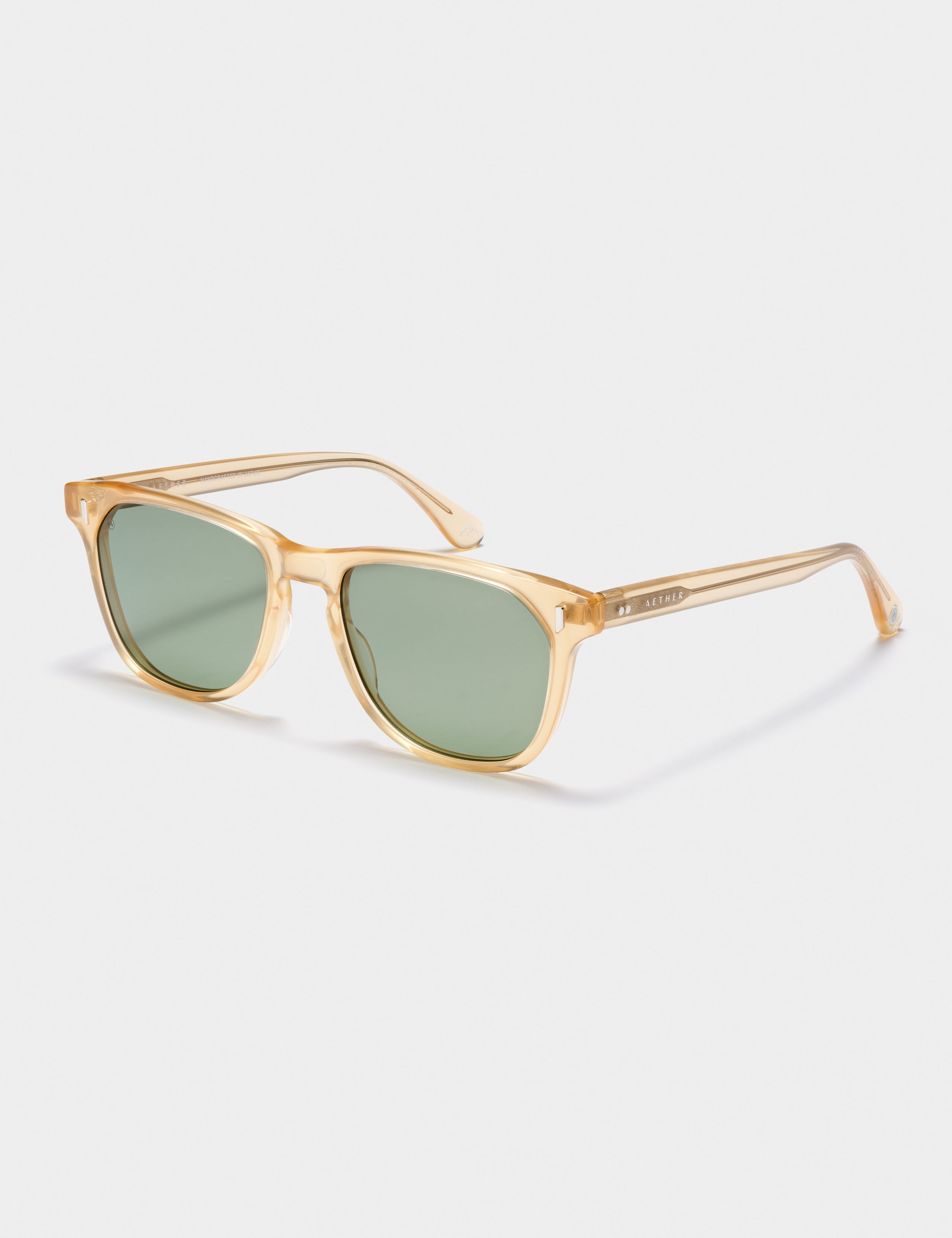 Front 3/4 view of Yosemite Sunglass in Honey with G15 Lens from AETHER Apparel.